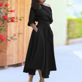 Tie up waist style solid color dress