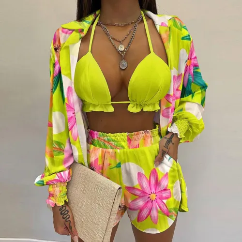 Printed camisole shirt and shorts three piece set