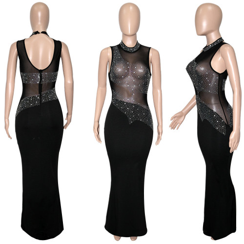 Perspective hot diamond sleeveless dress for women's nightclub evening dress