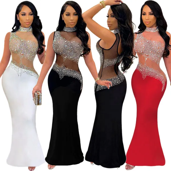 Perspective hot diamond sleeveless dress for women's nightclub evening dress