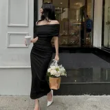 One shoulder pleated dress