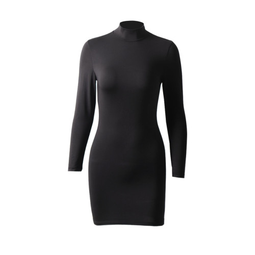 High necked, long sleeved, sexy slim fit, hip wrapped dress