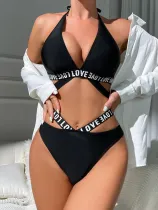 Hollow out backless letter strap three-point fun lingerie set