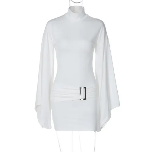 Slim fit metal buckle low waisted buttocks wrapped dress