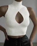 Women's sleeveless hollowed out slim fitting woolen knit vest