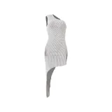 Solid color diagonal shoulder dress