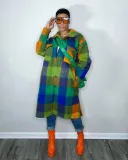 Printed plaid mid length patch pocket coat
