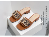 Snake skin square buckle thick heel slippers