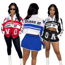 Printed motorcycle style dismantling skirt long sleeved two-piece set