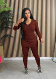 Fashion casual V-neck threaded two-piece set
