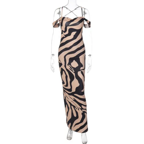 Women's one line neckline backless suspender dress