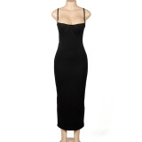 Slim strap long dress, European and American tight fitting, buttocks wrapped, backless, slim fitting dress