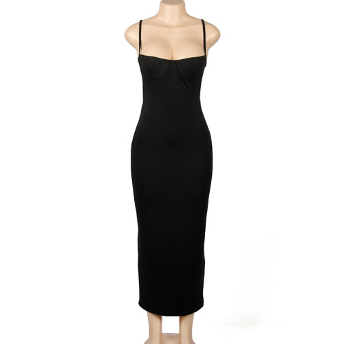 Slim strap long dress, European and American tight fitting, buttocks wrapped, backless, slim fitting dress