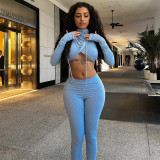 Hooded chest wrap top and pants casual set