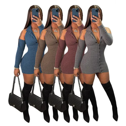Fashionable Thread Deep V Wrap Hip Short Dress Dress