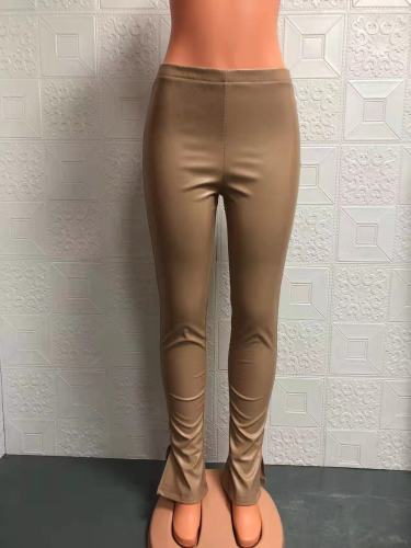 PU leather pants, sexy slim fit, slightly flared casual pants, long pants