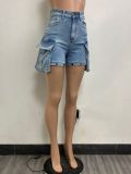 Elastic jeans with hollowed out detachable shorts