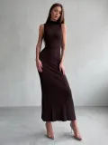 Knitted high necked sleeveless tight fitting skirt