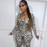 Women's casual fashion backless leopard print jumpsuit