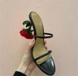 Rose nail polish high heel leather sandals