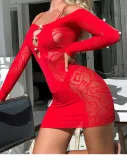 Sexy Perspective Hollow Fun Long sleeved Tight Wrapped Hip Skirt