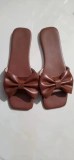 Women's shoes, bow tie, square toe, low heel, straight line slippers