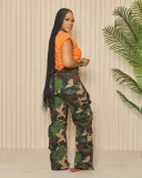 Women's camouflage multi pocket zippered loose workwear leggings