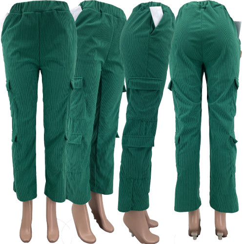 Leisure corduroy multi pocket multi-color women's pants