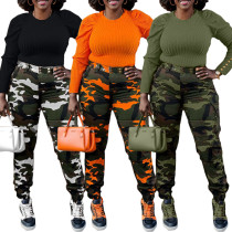 Fashionable women's camouflage small leg workwear pants