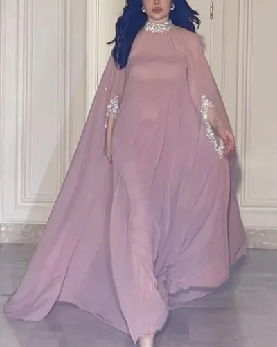 Sexy Cloak Beaded Chiffon Banquet Evening Dress Set of Two