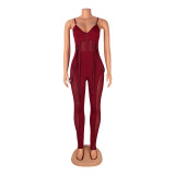 Mesh perspective sexy camisole jumpsuit pants OS6161