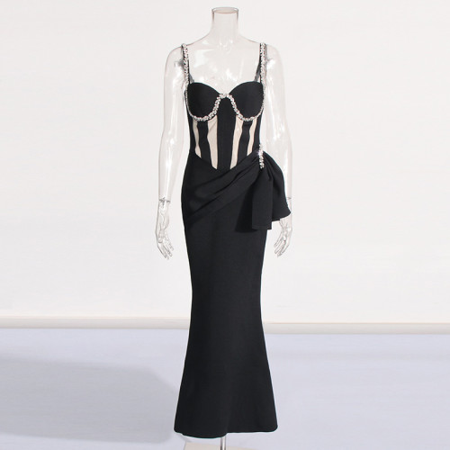 V-neck design slim fit and slimming suspender dress with bandage