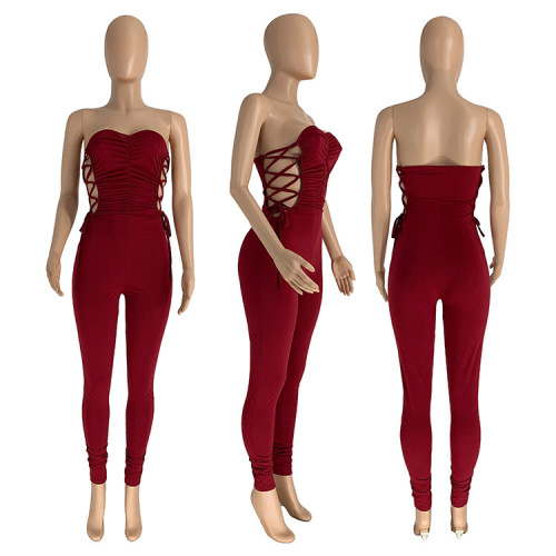 Pleated sexy women's jumpsuit
