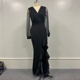 Hip wrapped mid waist commuting long dress