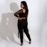 Sexy Mesh Perspective Long Sleeve Two Piece Overpants Set