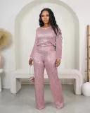 Two piece set of sequin solid color long sleeved pants