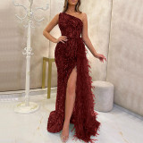 Long sleeveless fashion slim fit temperament mid length evening gown