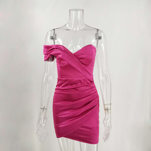 Irregular solid color chest wrap deep V sexy dress high waisted slim fit short skirt