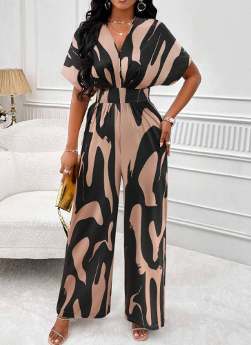 Women's full body printed bat sleeve wide leg jumpsuit