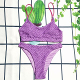 Split body solid color suspender style F letter printed sexy women's swimwear