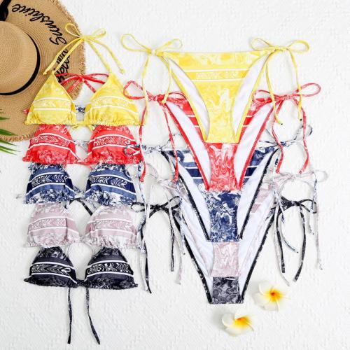 Printed swimsuit split bikini