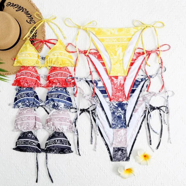 Printed swimsuit split bikini