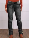 Elastic slim fit straight leg denim pants, women's embroidered jeans
