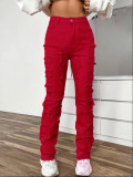 Elastic patch denim layered straight leg jeans