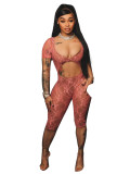 Sexy lace large U-neck open navel jumpsuit