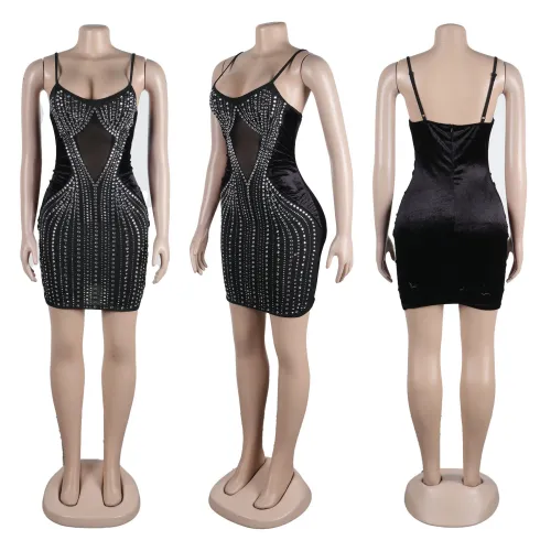 Sexy hot diamond velvet patchwork mesh perspective bag buttocks strap short skirt