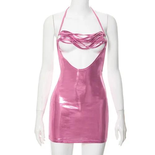 Hot,stamping,fabric,sexy,hollow,backless,sleeveless,neck,hanging,dress