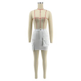 Casual Zipper Solid Color Multi Pocket Hip Wrap Short Skirt