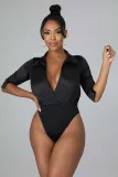 Solid color glossy short top, skirt, personalized two-piece set