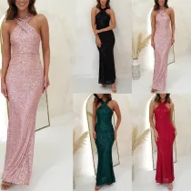 Sexy backless sleeveless sequin long dress